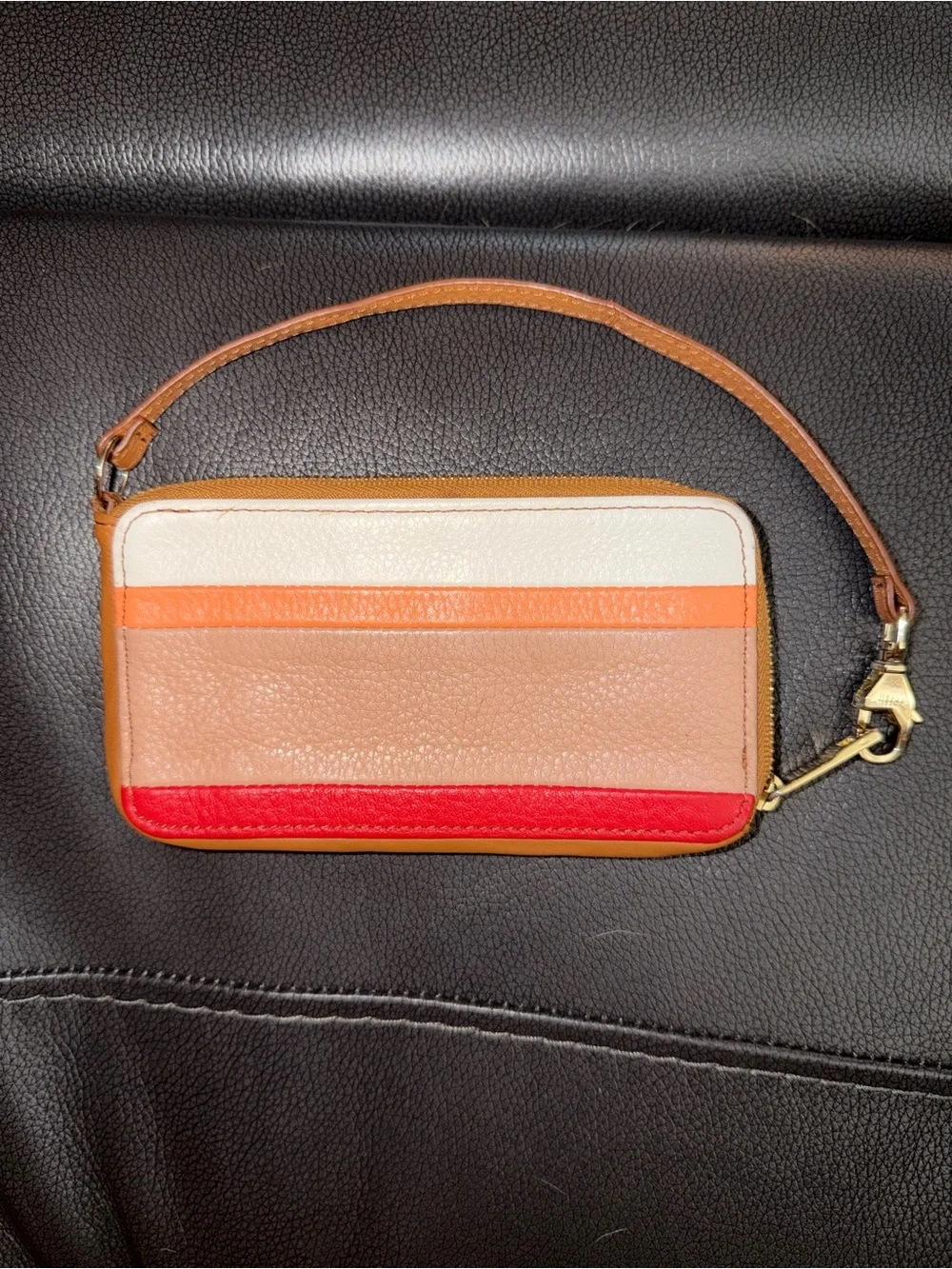 Fossil Women’s Colorblock Leather Wristlet - Tan, Cream, Orange, Red